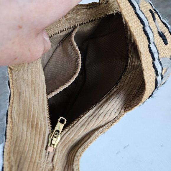 Vintage 1970's Hand Embroidered Burlap and Corduroy Purse - Picture 6 of 8